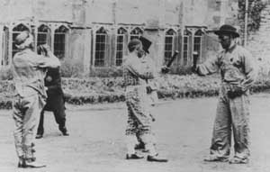 Westwood Border Morris, August 1949 at Much Wenlock Abbey. Photo from themorrisring.org